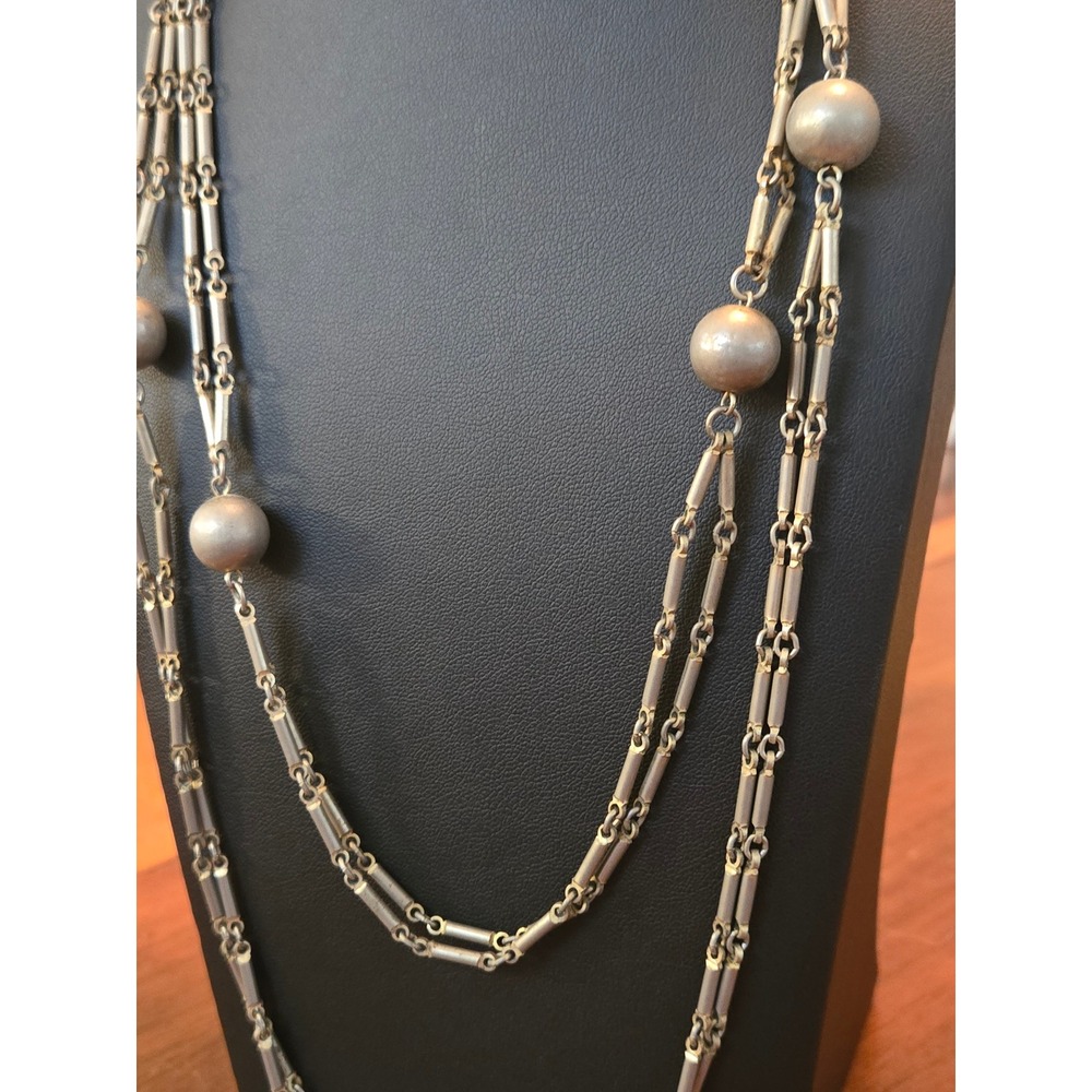 Silvertone Ball Station Necklace Vintage - Picture 4 of 8